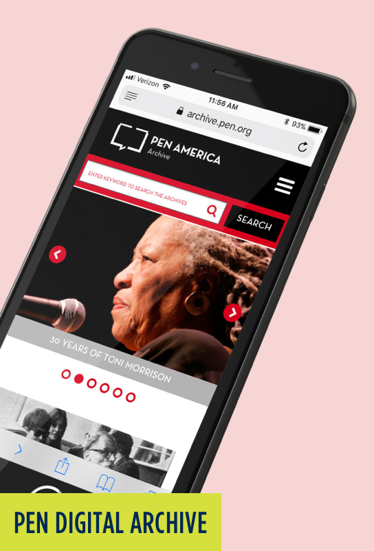 PEN Digital Archive: Mobile website with Toni Morrison image.