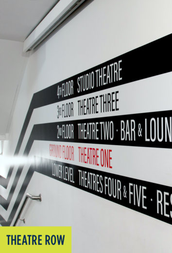 Theatre Row: Stripes on a wall with direction signage.