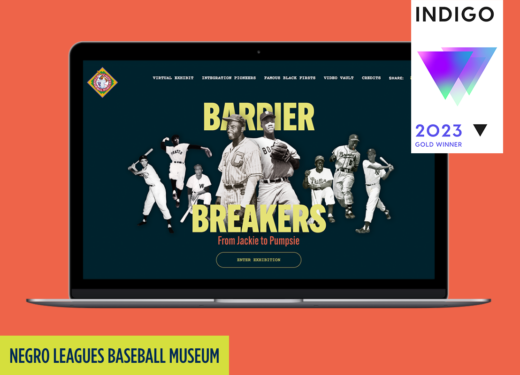 Negro Leagues Baseball Museum Barrier Breakers Website homepage with Indigo Awards badge.