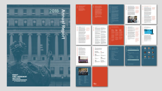 Various pages of the annual report with the cover large.