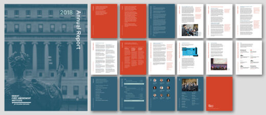 Various pages of the annual report with the cover large.