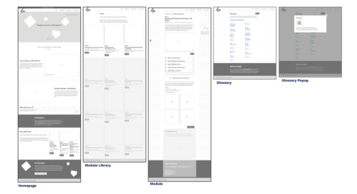 Wireframes from early in the BaseBuild website design process.